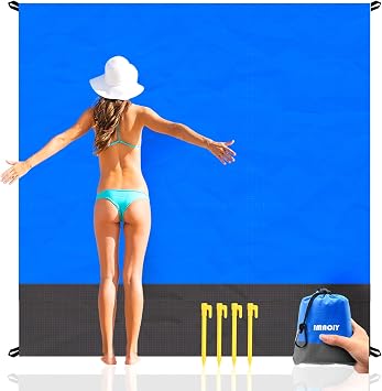 Beach Blanket Sandproof Waterproof, Beach Essentials Extra Large Beach Mat, 79" x 55" Oversized Durable Outdoor Picnic Mat Storage Bag for 1-4 Adults, Beach Accessories for Travel, Camping, Hiking