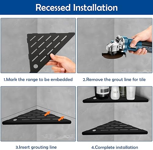 Miniatura 6 de Estantes de ducha esquineros de 10 pulgadas, estantes organizadores para pared de azulejos, 2 paquetes, diseño de ranura de acero inoxidable SUS304