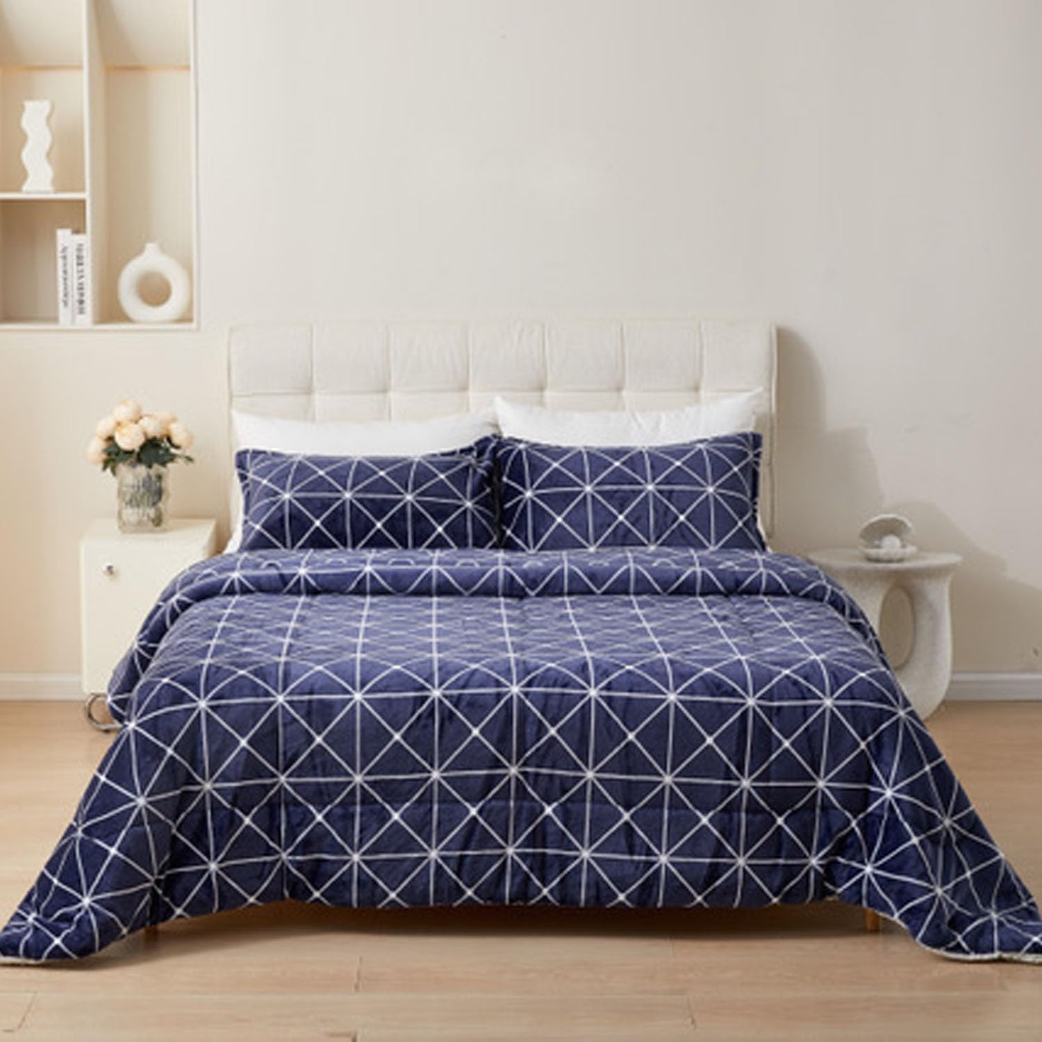 TIENDA EURASIA - Edredón Nórdico con Borreguito, Estampado Moderno, Ideal para Invierno, Tacto Suave y Confortable, Conjunto de Edredón y Funda de Almohada (Cama 135/150-220 x 240 cm, Azul)