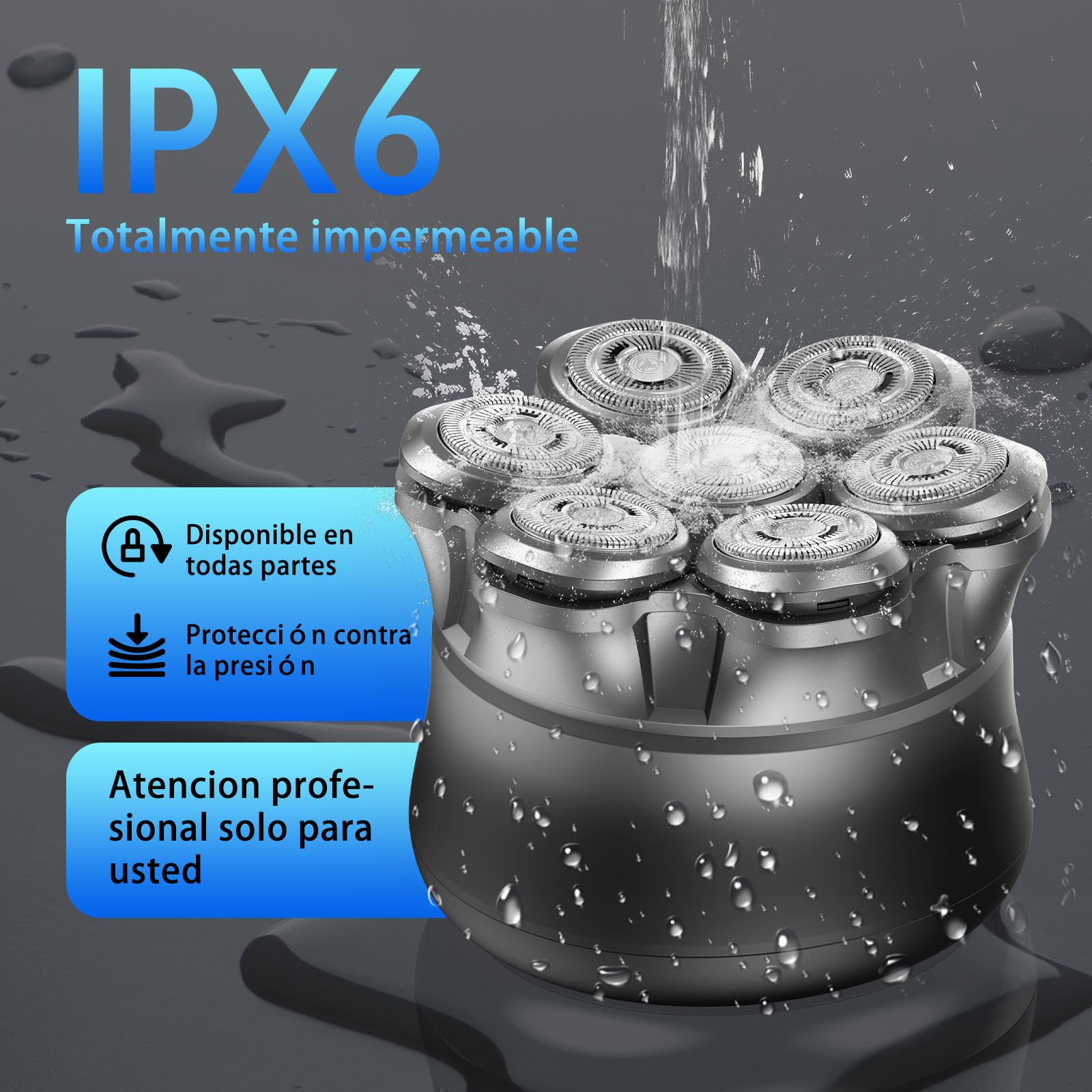 Afeitadora cabeza hombre, Maquina afeitar cabeza 7D para hombre magnético, Recargable portátil, Impermeable, para uso en seco y húmedo, Con Pantalla LED Bloqueo de Viaje (4in)