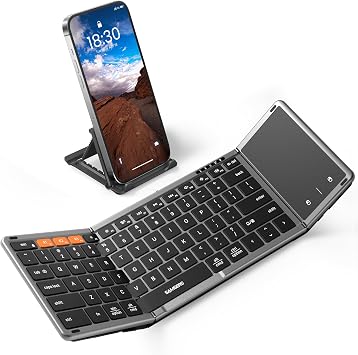 Samsers Full-Size Foldable Bluetooth Keyboard with Large Touchpad, Gray