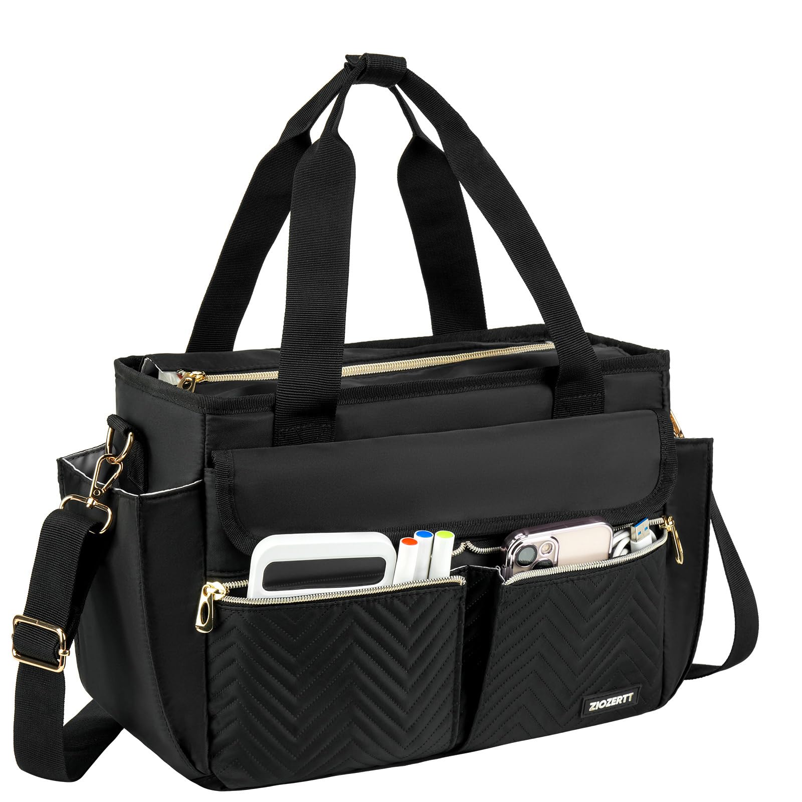 Bolsa de Biblia con funda para la Biblia para mujer, funda de transporte de la Biblia con correa para el hombro y múltiples bolsillos para accesorios de estudio bíblico, negro, solo bolsa