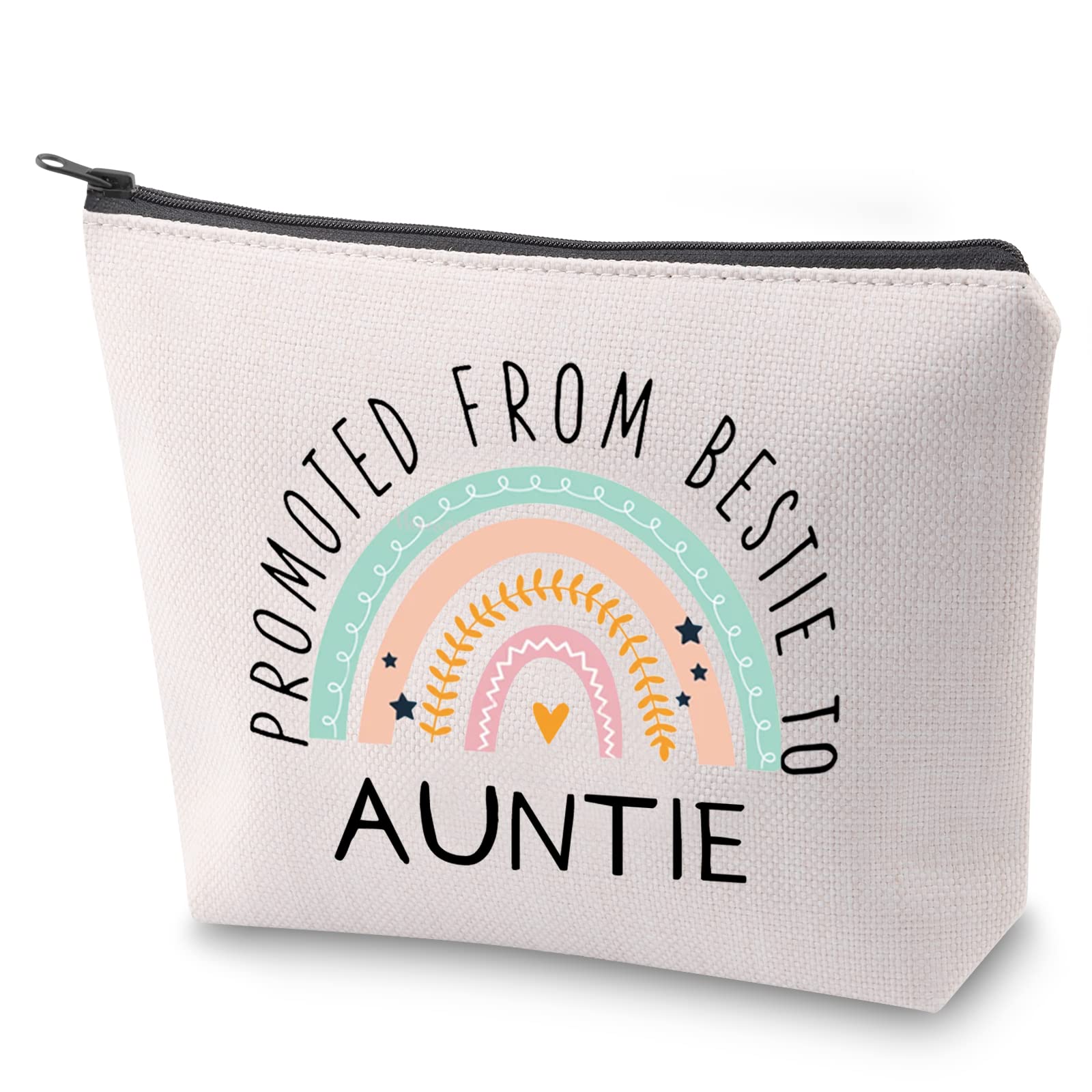 ZJXHPO New Auntie Cosmetic Bag Gift Promoted From Bestie To Auntie Makeup Bag With Zipper Pregnancy Announcement Gift Auntie To Be Gift (Bestie To
