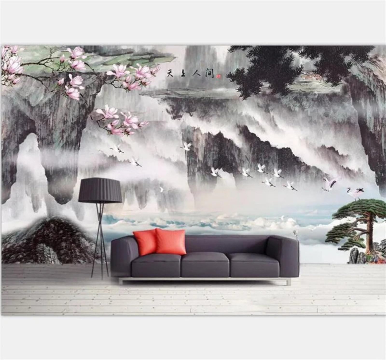 Xlming 200Cm×140Cm(B×H) Large Scale Ink Painting Sky Flowers And Birds Fairyland 3D Wallpaper Luxury Home Dining Decor Paste Sofa Living Room The Wall For Bedroom Mural-200Cm×140Cm