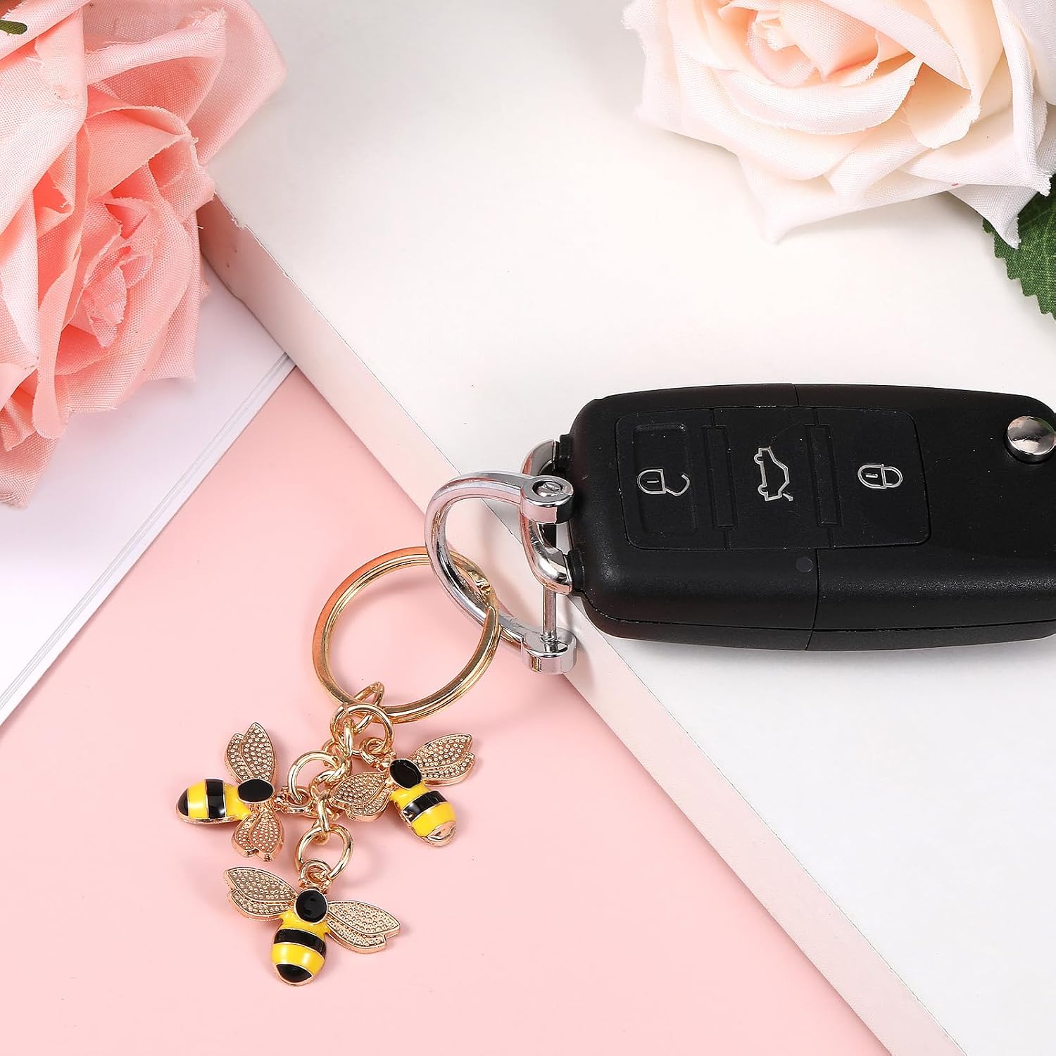 Yuanchu Bee Purse Charm Keychain for Women, Cute Enameled Honey Bee Keyring image 2
