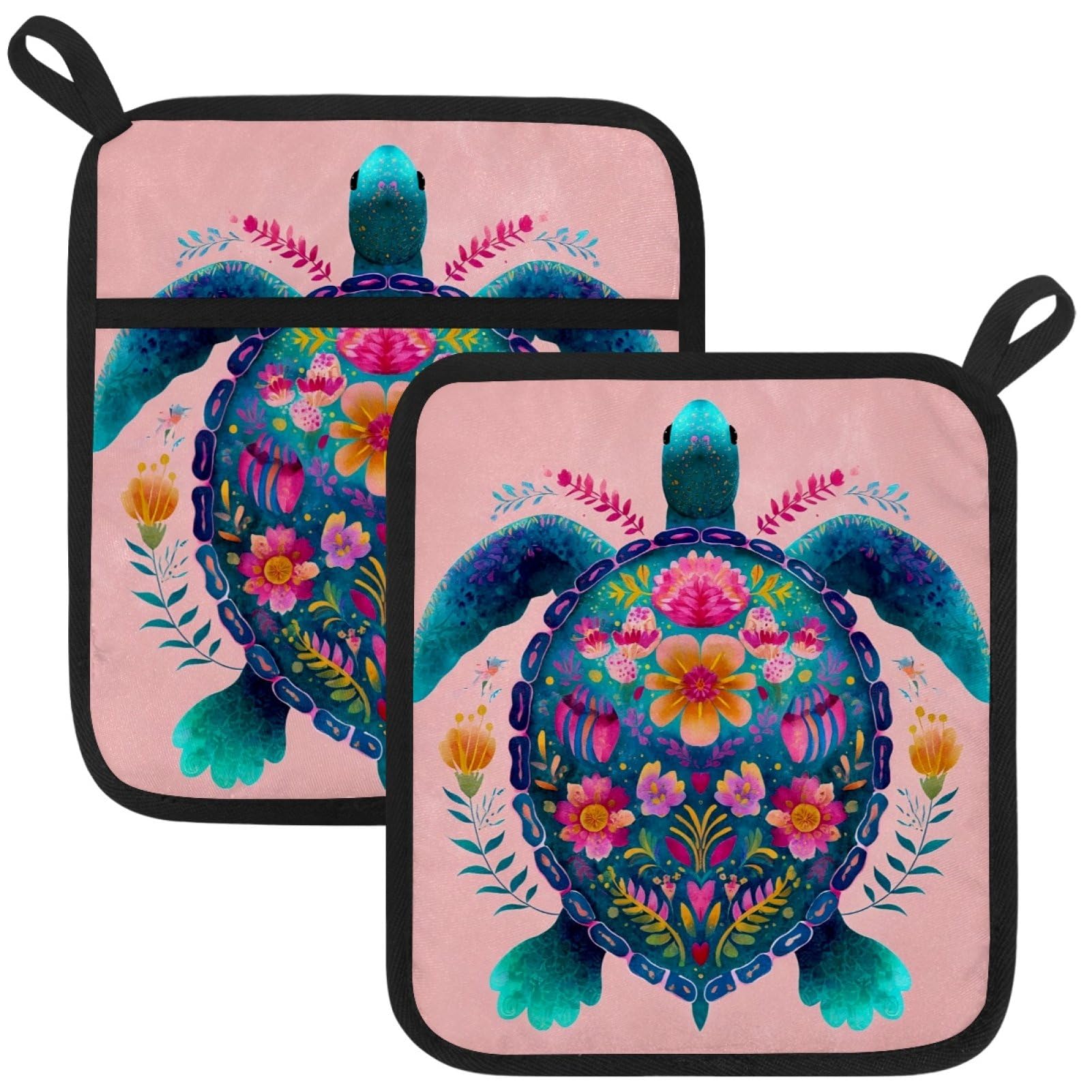 VAPOKF Boho Sea Turtle Kitchen Hot Pot Holder, Pot Holders Heat Resistant Pot Holder with Pocket Heat Resistant Trivets for Hot Pans Cotton Pot Mitts for Kitchen Cooking Baking