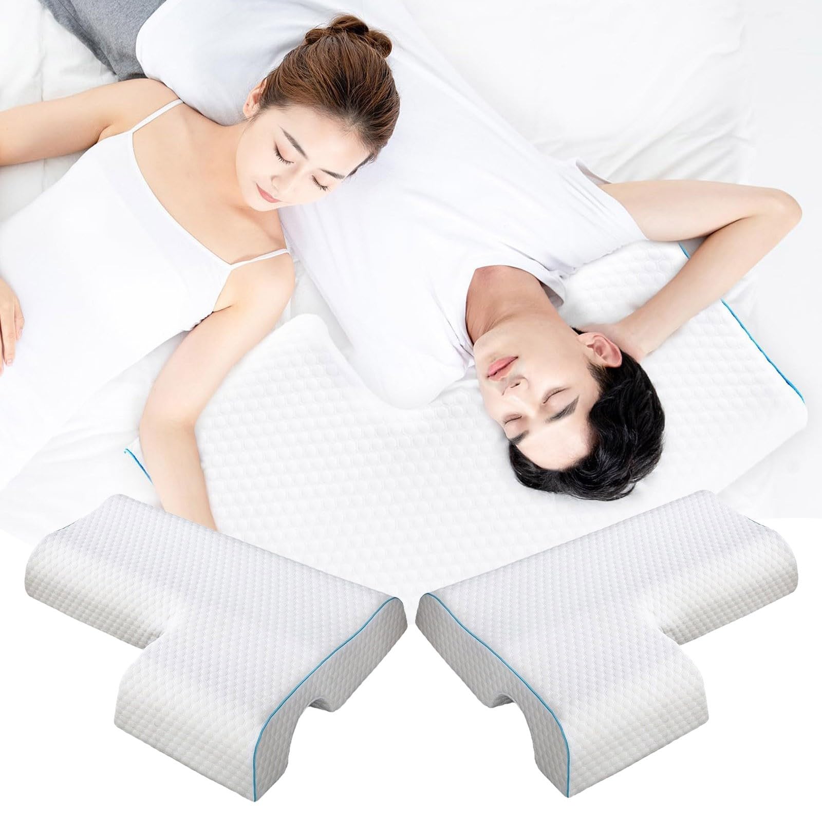 Oreiller pour couple, oreillers en mousse à mémoire de forme spéciale pour dormir, oreiller cervical avec design de voûte plantaire, coussin respirant à rebond lent pour dormir sous pression du bras