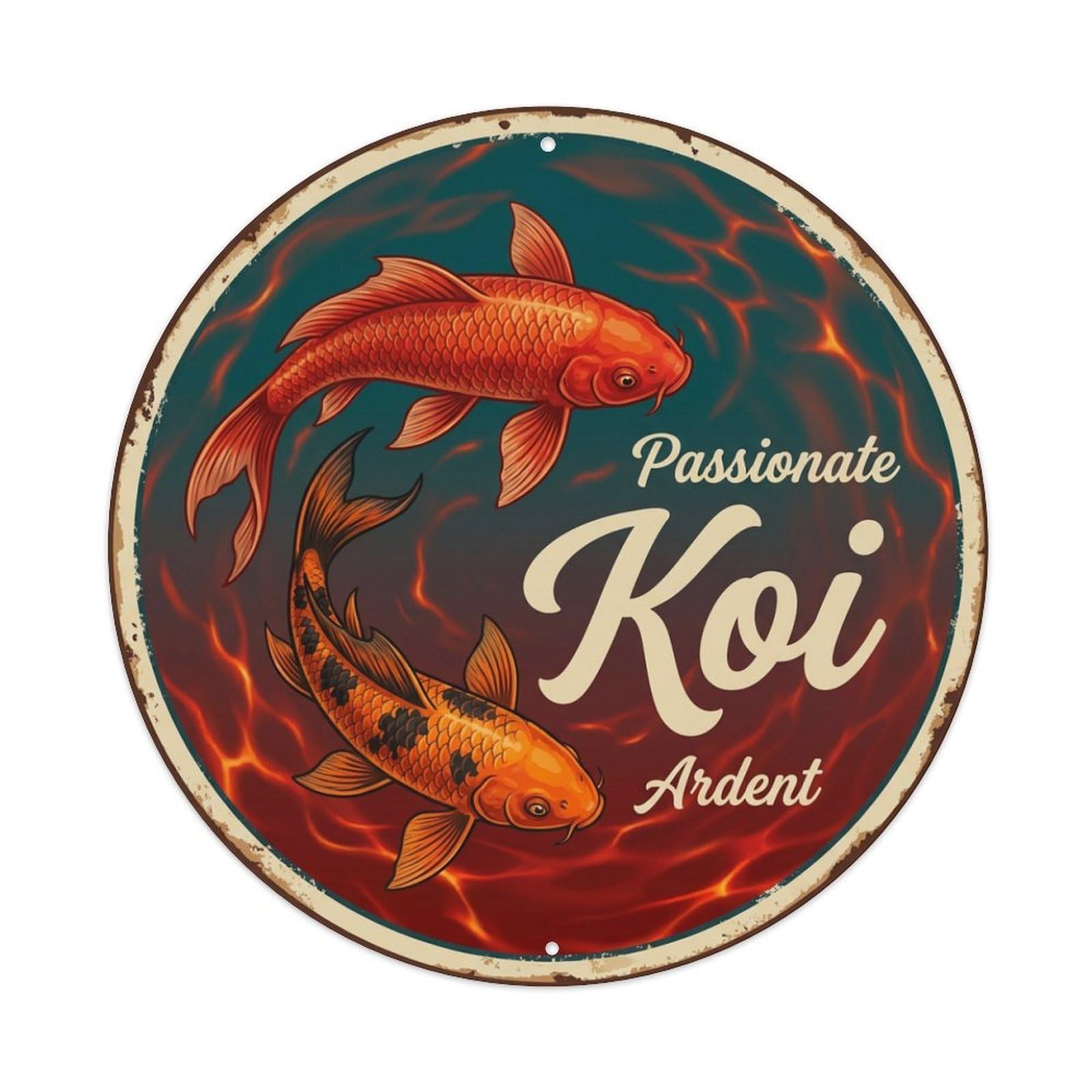 Xanthor Style Koi Fish Passionate Ardent Waters Metal Tin Sign