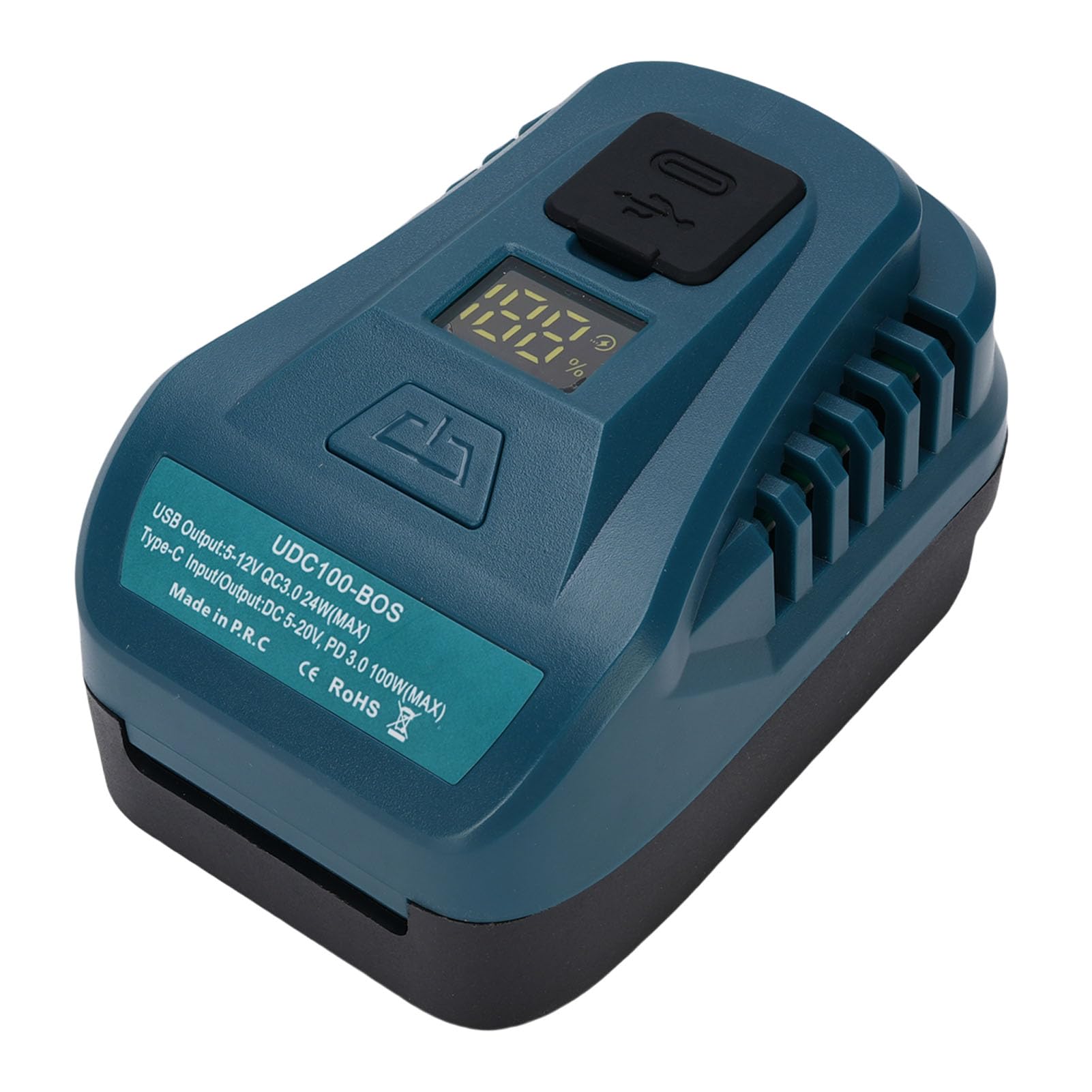 Konwerter szybkiej ładowarki 100 W z wyjściem USB typu A i typu C, wyświetlaczem mocy LED i ładowaniem dwukierunkowym, kompatybilny z akumulatorami litowo-jonowymi BAT609 BAT611