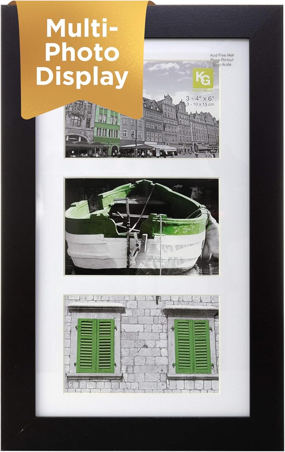 Kiera Grace Capri Solid Wood 8 14-Inch Langford Collage Frame, Black Standard Packaging