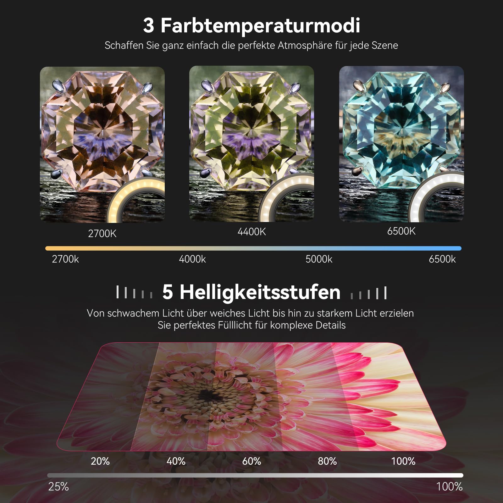 10-20x Zoom-Makroobjektiv-Set mit Fülllicht für Smartphones,Makro-Telefonobjektiv mit universellem Objektivclip,HD-Makrofotografieobjektiv für iPhone und Android-Telefone