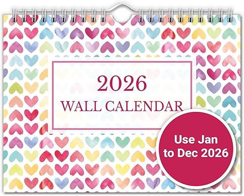 CRANBURY - Calendario de pared pequeño 2026 de 8 x 6 pulgadas, calendario pequeño colgante, diseños mensuales de temporadas coloridas, para usar en