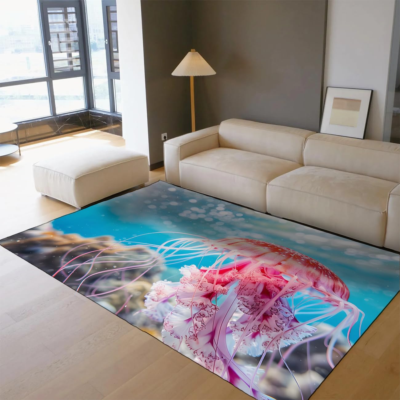 Tapis de salon lavable et antidérapant avec surface Sea Life