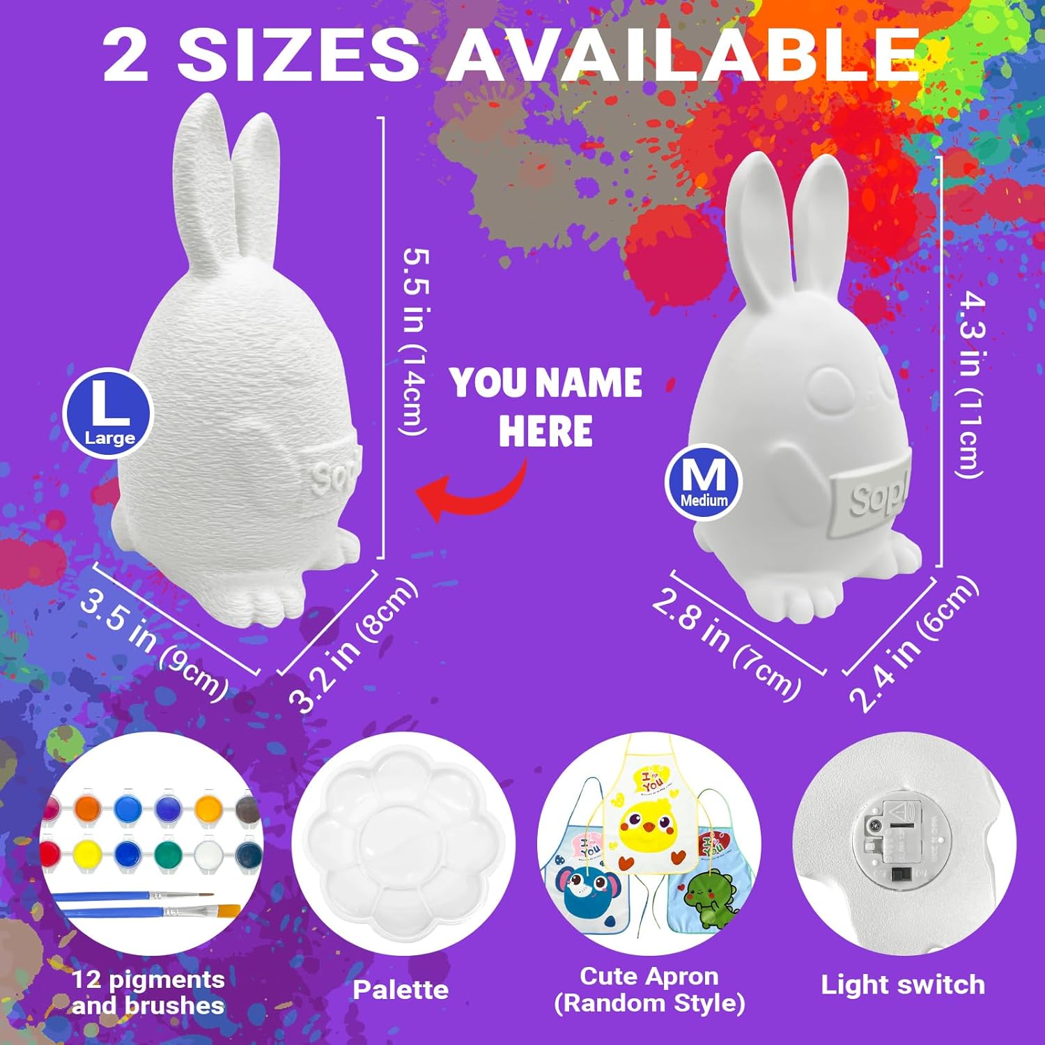 Paint Your Own Bunny Lamp Kit: DIY Easter Gifts for Kids, Easter Basket Stuffers Essentials, Arts and Crafts Kit for Kids, Custom Name Egg Night Light, Birthday Gifts for Boys Girls Ages 3 4 5 6 7 8+