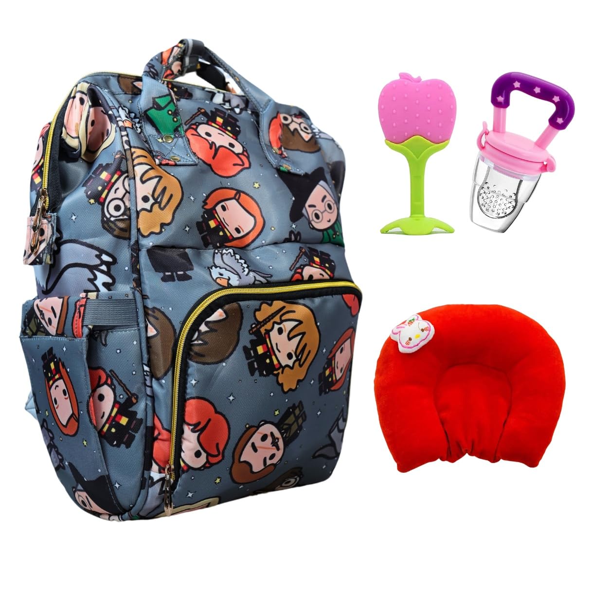 LittleTrove Baby Diaper Bag Kids Travelling Bag with Insulated Bottle Pockets for Toddlers & Infants (Combo of Harry Potter Bag, Pillow, Teether & Pacifier)-image-10