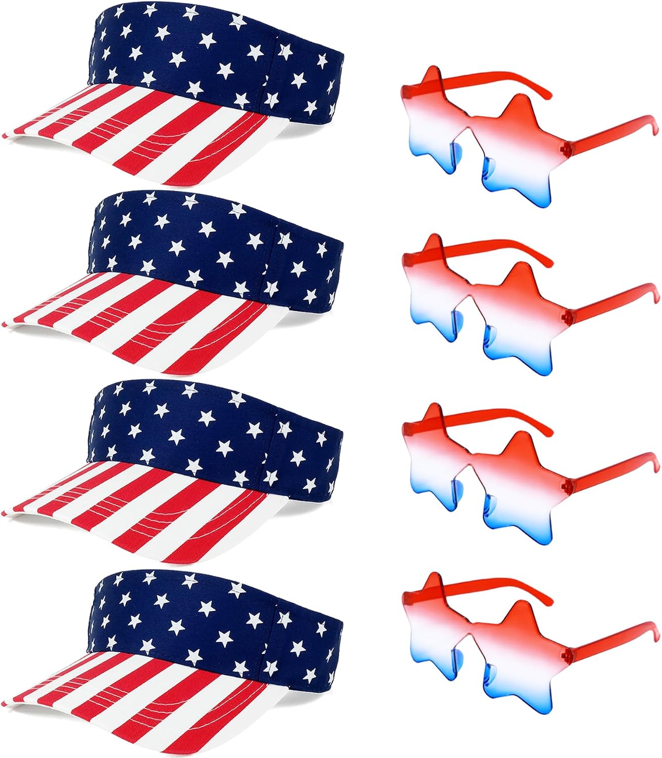 4 Pack American Flag Sun Visor Hats, USA Patriotic Accessories for 4th of July, Independence Day Adult