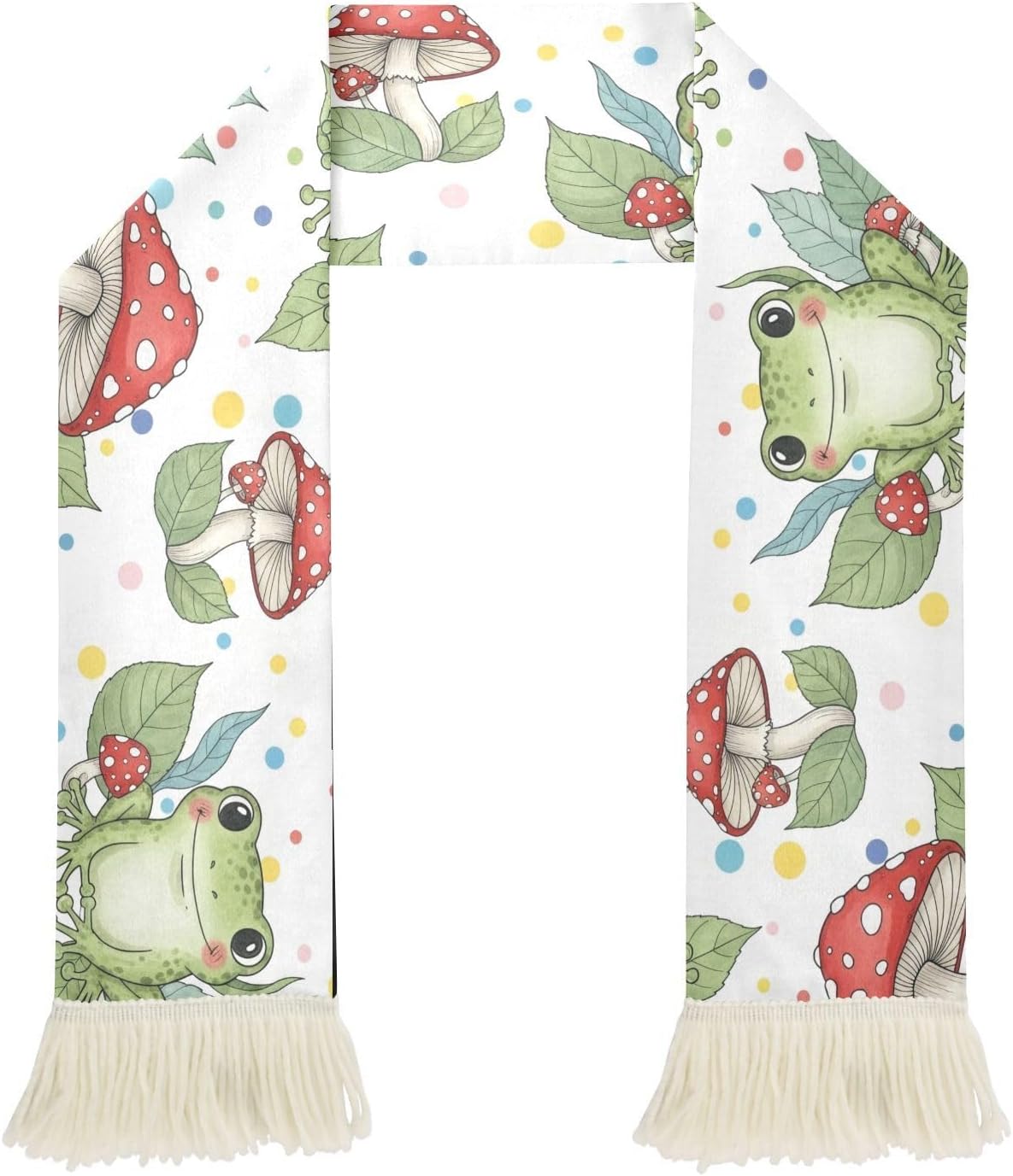 CHIFIGNO Frogs Red White Mushrooms Sports Fan Scarf Sweat Towel, Quick Dry Polyester Soccer Scarf for Cheering, Soft Rally Towel with Fringe Ends
