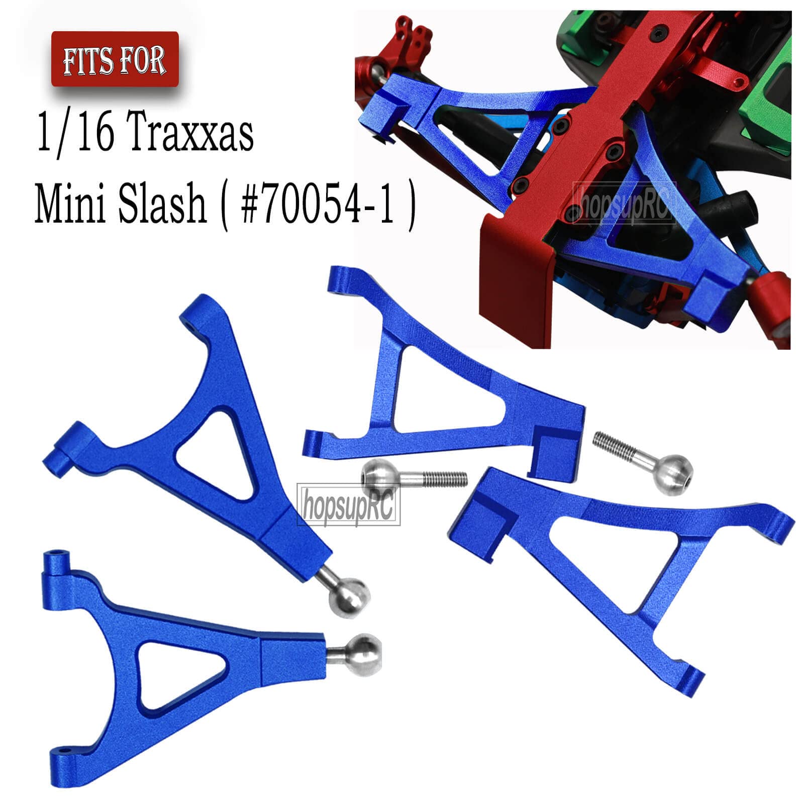 hopsupRC Front Upper Lower Suspension A-Arms Upgrades Part for 1/16 Mini Slash,4PCS Aluminum Front Upper & Front Lower Arms Hops Ups for 1/16 Mini Slash?70054-1,Navy Blue