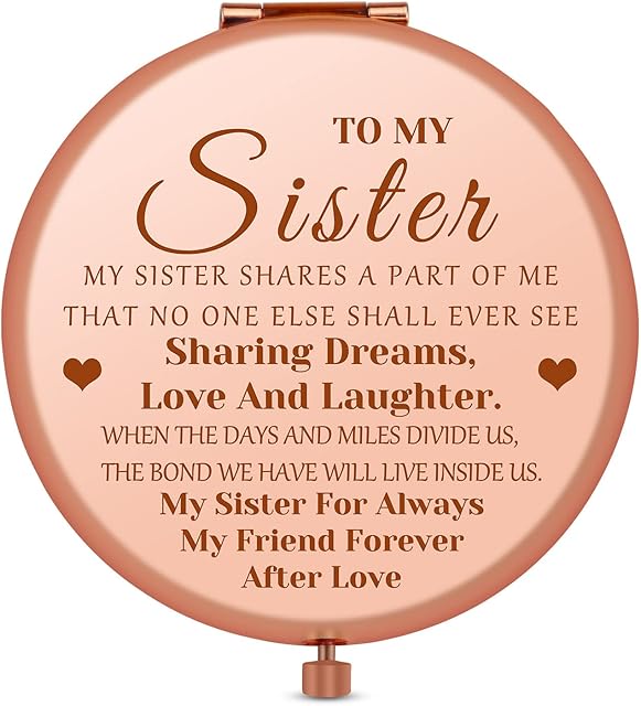 Best Friend Sister Gift from Sister Compact Mirror Folding Mini Pocket Mirror for Sister Friends, Sister Birthday Christmas Graduation Gift for Soul Sister Friend Bestie Friendship Gift