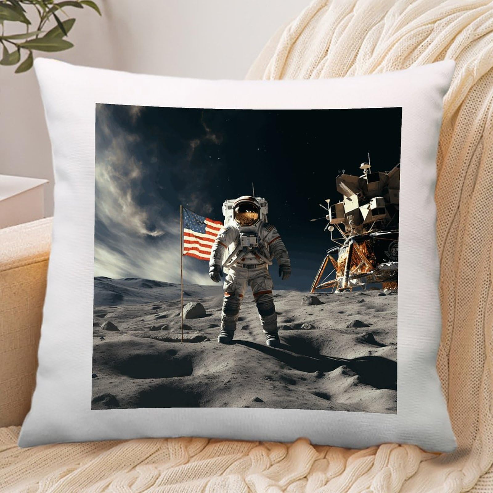 VstaDank Astronaut Landing on The Moon Throw Pillow Covers Square Cushion Cases with Zipper Soft Cotton and Linen Pillowcase Luxury Cozy Pillows Shams Lumbar Pillow Shells for All Seasons