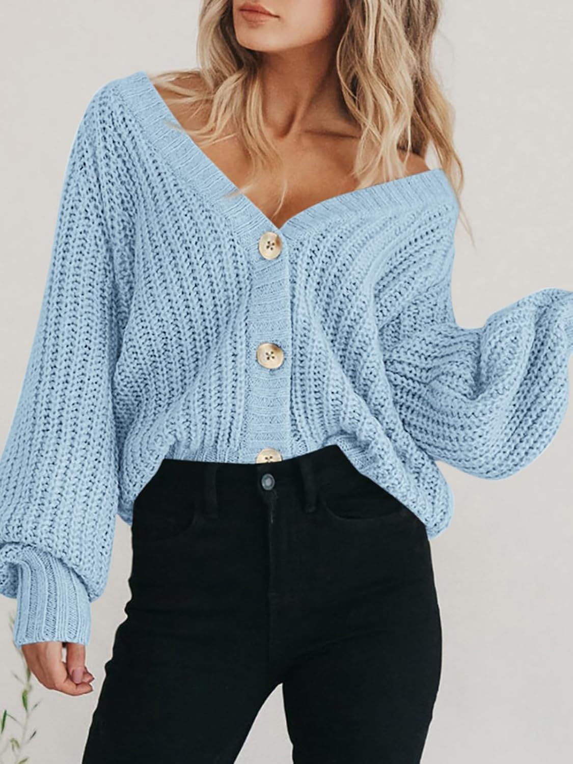 PRETTYGARDEN Women's Chunky Knit Open Front Sweater Long Sleeve Button Loose Short Cardigan Outerwear Coats - Image 6