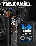 Oasser Tyre Inflator Air Compressor Bike Pump Car Tires 150PSI, 6000mAh & DC 3M Car Cigarette Lighter Portable Car Tyre Pumpwith Dual Display, Auto Shut-Off,Storage Bag for Cars, Motorcycle,Bike - 6