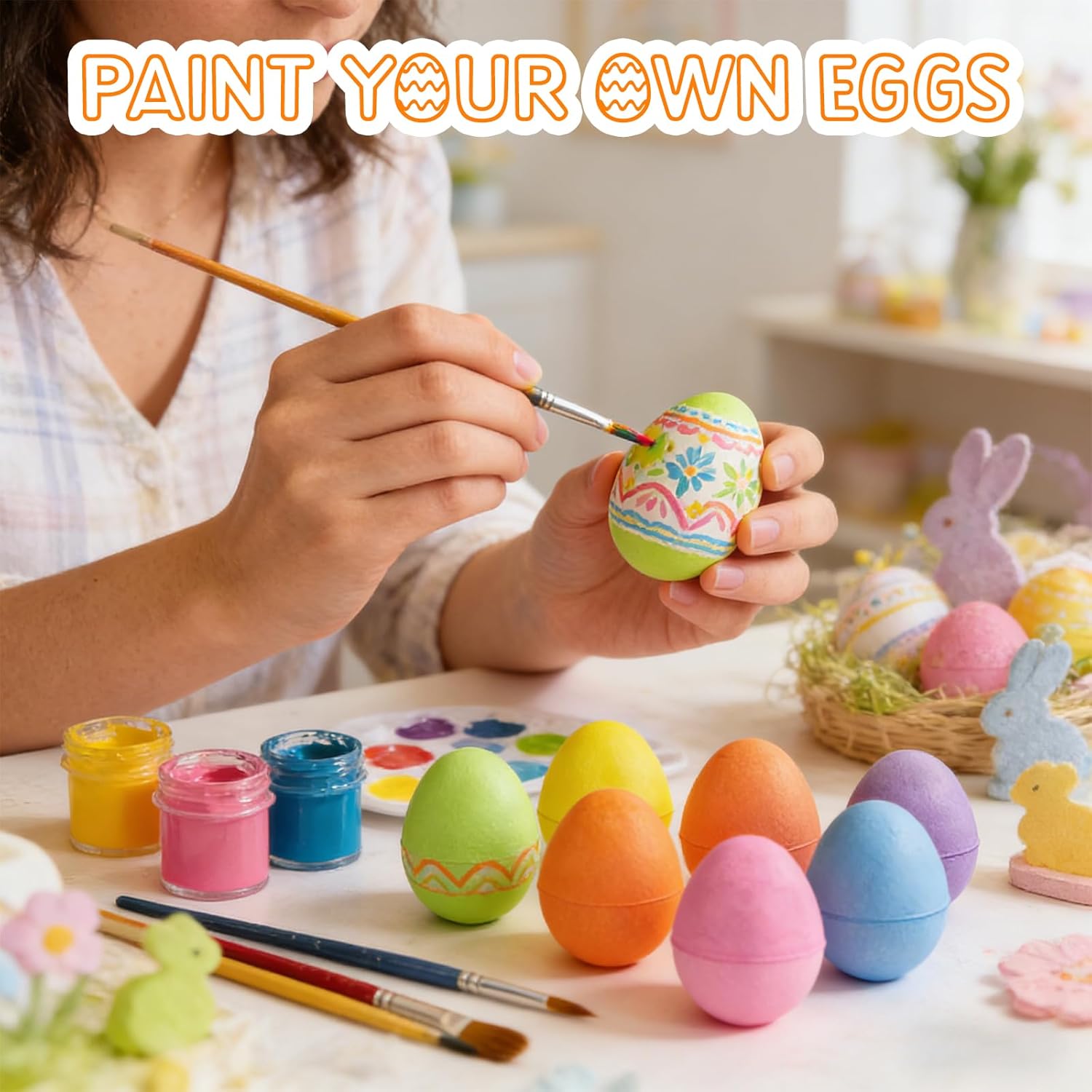 60 Pcs Colorful Paper Mache Easter Eggs for Crafts Fillable Paper Eggs Empty Paint Your Own Eggs for Easter DIY Painting Craft Supplies Egg Hunt Basket Fillers (6 Colors)