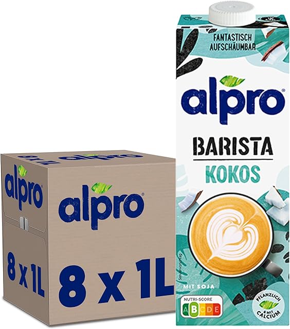 Alpro Barista piankowy napój kokosowy o długiej żywotności 1 l | 100% na bazie roślin, wegański i bezmleczny, opakowanie 8 sztuk