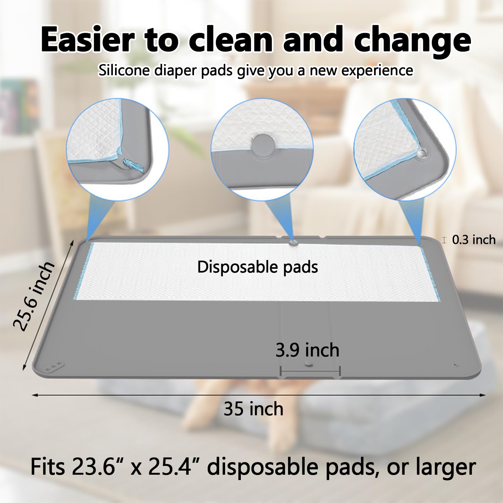 Support en silicone avec ventouses, hauteur réglable, étanche, bac à litière antidérapant pour tapis jetables/lavables, protection de sol et de mur (pliable) (gris)