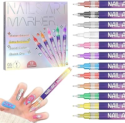 12 Colors Nail Art Pens Set, Fine Tip Nail Polish Pen Markers, Quick Dry Nail Art Kit for DIY Home Salon, Professional Nail Art Tools, Manicure Set Gift for Adults Beginners