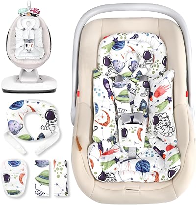 Infant Car Seat Insert with Removable Cushion for Baby Boys, Reversible Newborn Carseat Insert for Baby Head Body Support, Fits for Stroller, Baby Swing, Bouncer (White Space)
