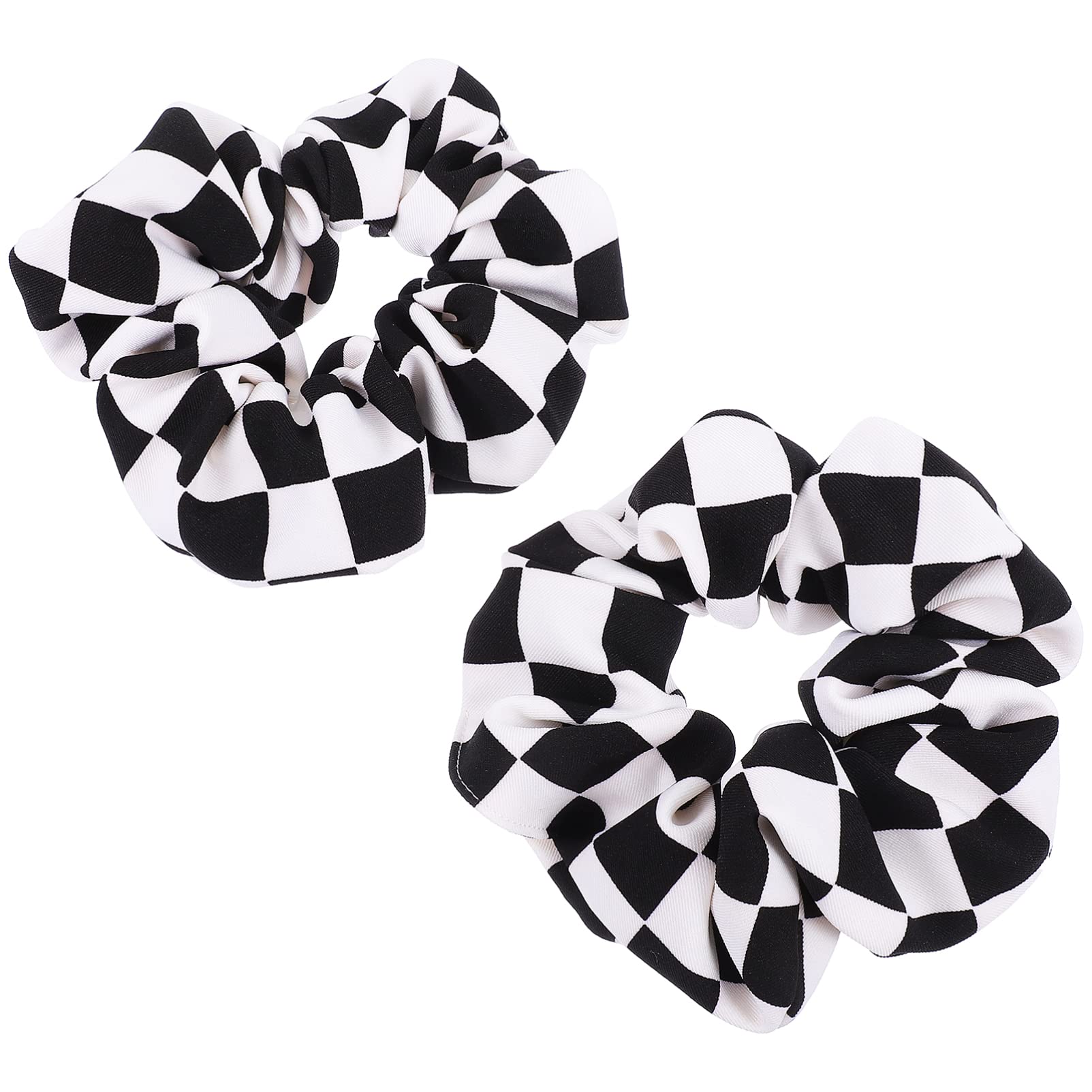 2 Pcs Black and White Checkered Scrunchies for Women Stylish Chiffon Hair Ties Elastic Hair Bands for Daily Use and Special Occasions