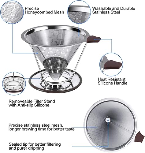 Miniatura 4 de Kit de cafetera con gotero de café, filtro de acero inoxidable reutilizable, jarra de vidrio de borosilicato resistente al calor de 20.3 fl oz y