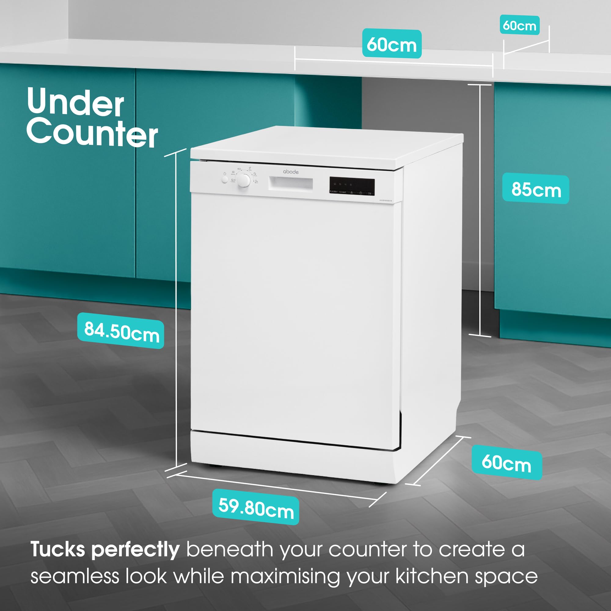 Abode Freestanding Dishwasher Class E with 12 Place Settings, 6 Wash Programs, 24-Hour Delay Start, Removable Cutlery Basket & Deep Clean Function in White A60DW00E1W — view 4