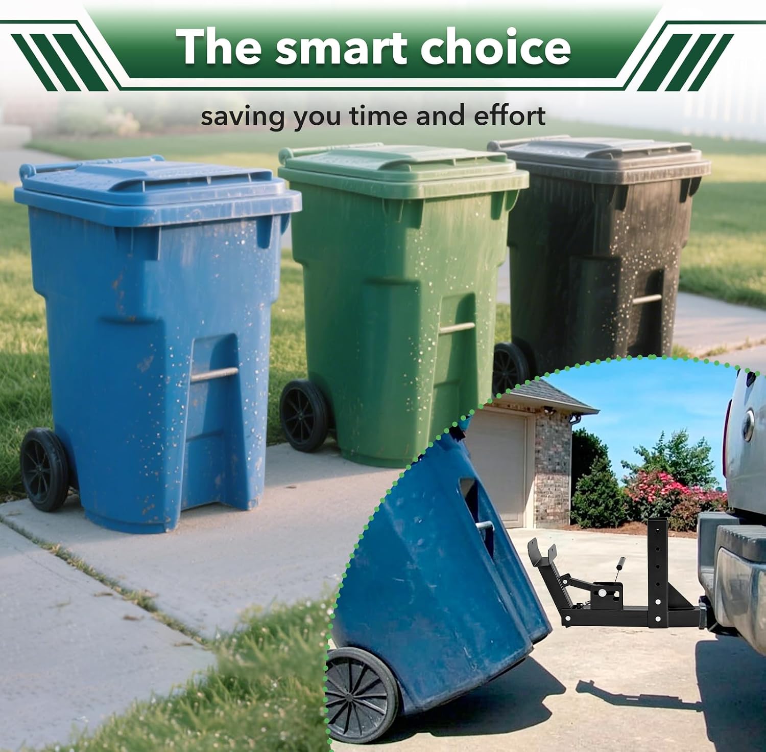 Adjustable Trash Can Transporter Hitch with Adapter, Garbage Can Hauler Towing Hitch Carrier, 2" Hitch Receiver Fits Trailers/Trucks/Cars/Golf Carts/ATVs