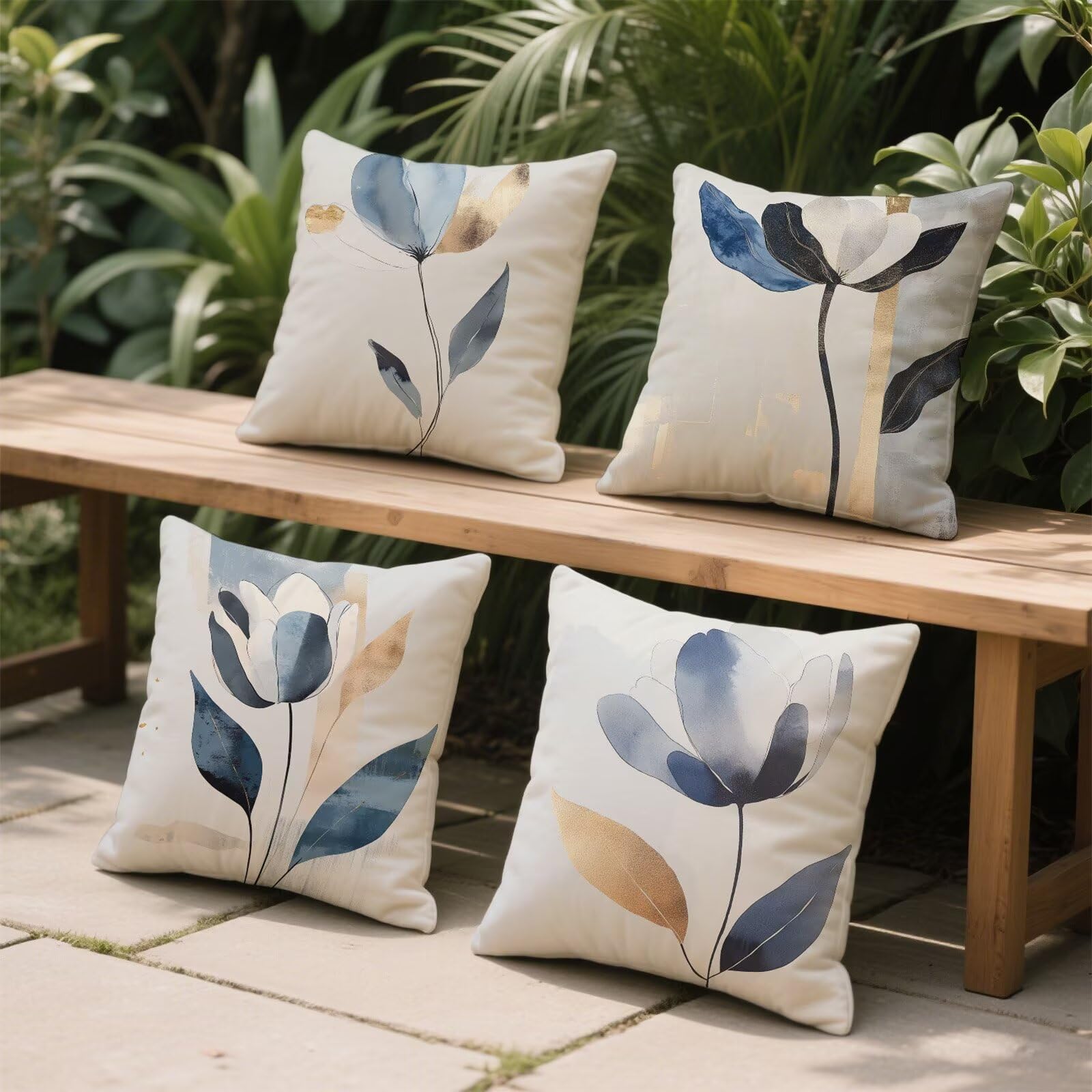 Kissenbezug 60X60cm 4er Set Sommer Outdoor Kissenbezug Grau Dekokissen Sofakissen Blume Kopfkissenbezug Kuschelkissen für Drinnen und DraußEn Perfekte Deko Kissen Wohnzimmer und Garten pillow case C-6