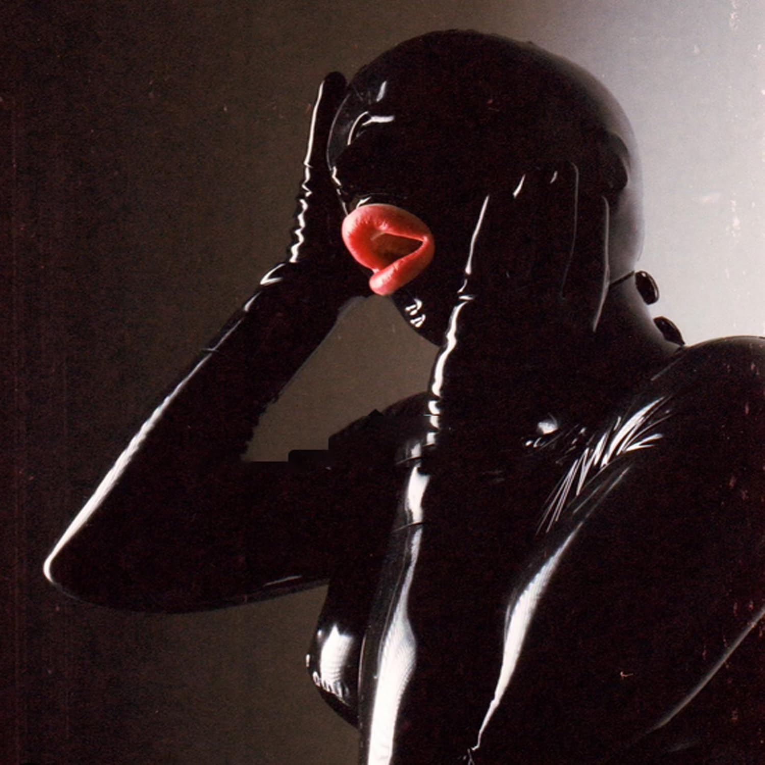 MFMYEE Bondage-Latex-Maske, BDSM-Maske, Fetisch-Kopfbedeckung, Latex Cosplay,Reißverschluss hinten, Mund mit verbundenen Augen (schwarz)