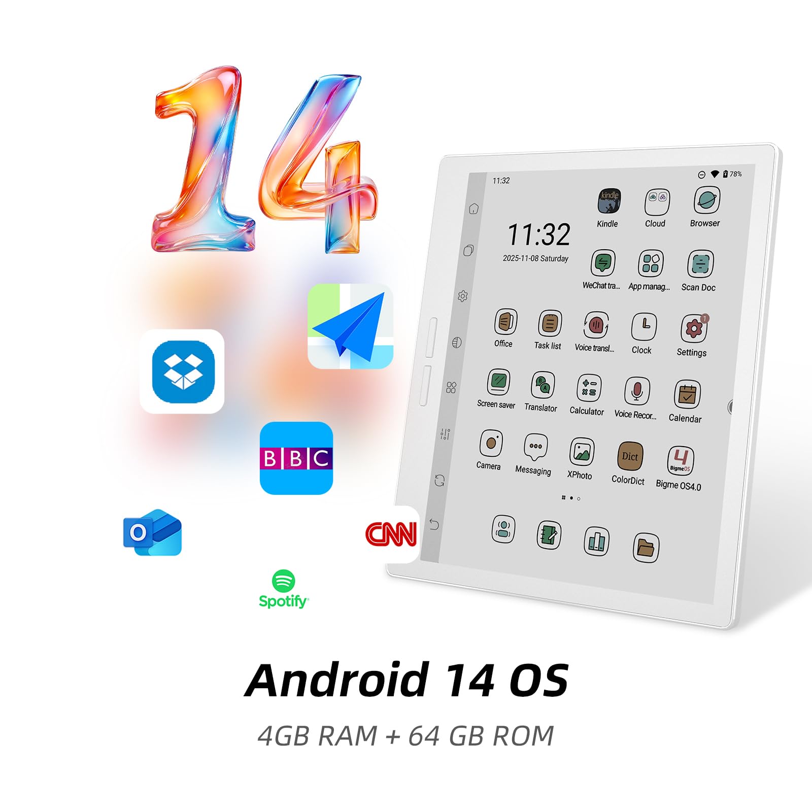 Amazon.com: Bigme B751C S Ebook Reader, 4GB+64GB Color Android 14