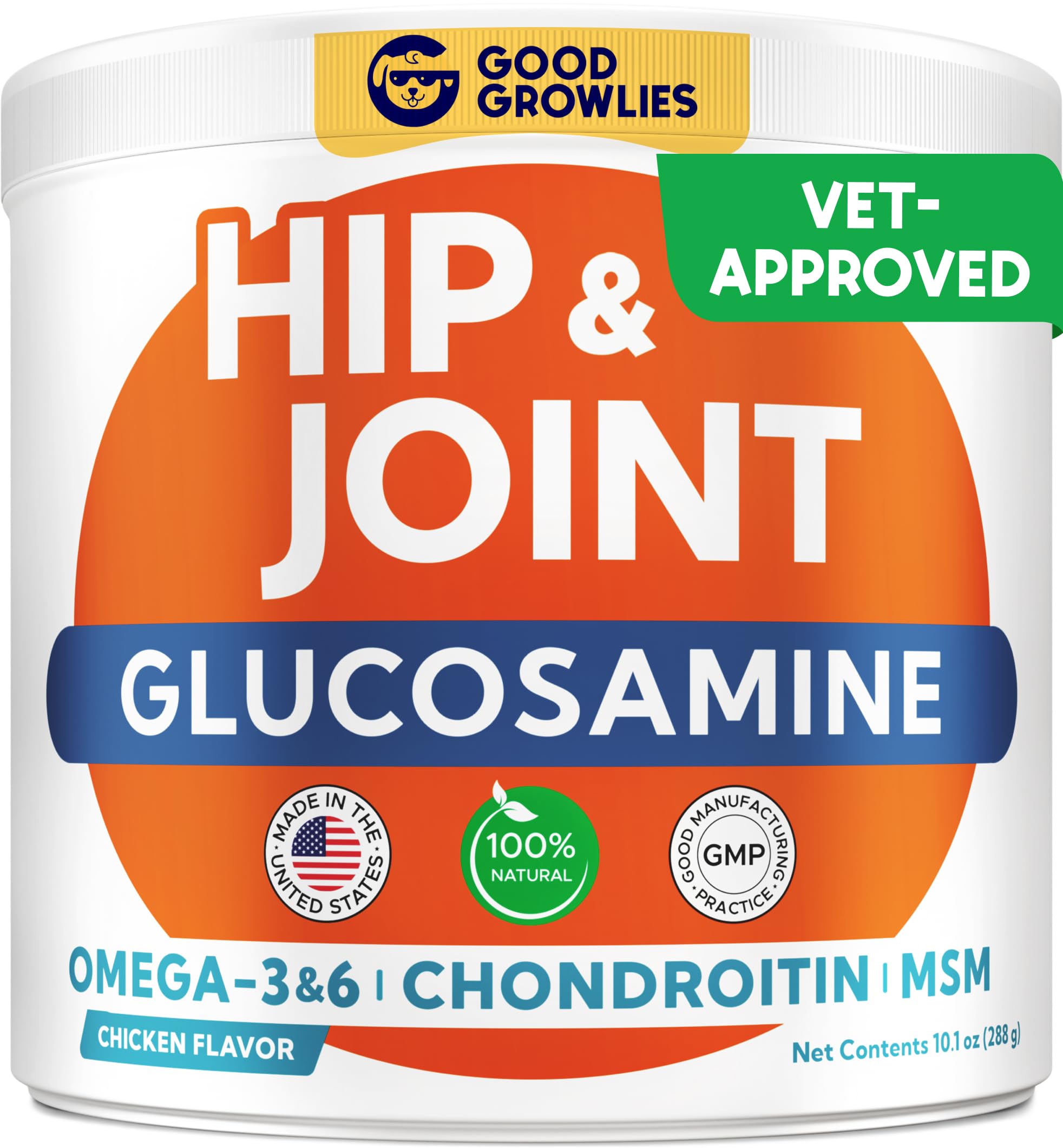 Glucosamine for Dogs Hip & Joint Supplement - Chondroitin, Omega-3, MSM - Joint Health & Pain Relief - Senior & Large Dogs - Made in USA - 120 Mobility Chews