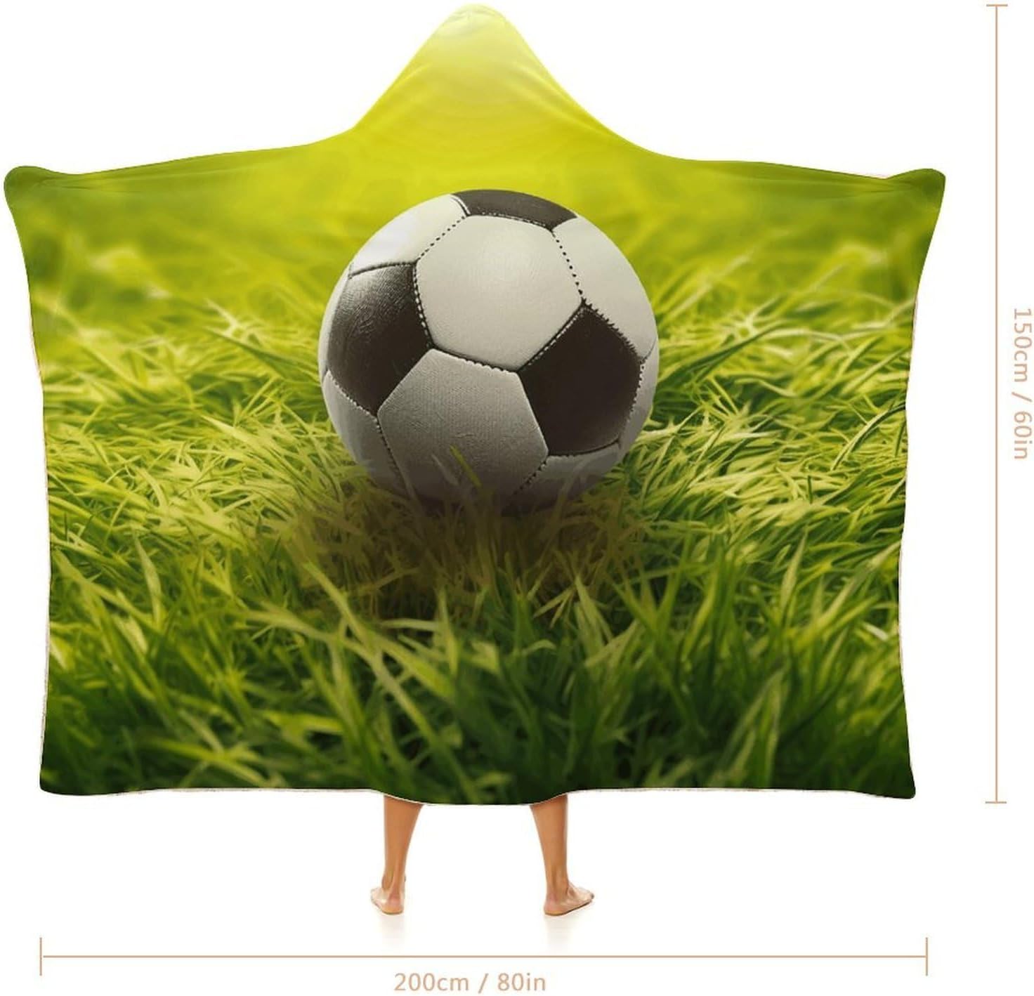 Football on Grass Hooded Blanket Cozy And Functional,Wearable Blanket Hoodie for Women Men,Blanket Poncho Presents60 x80