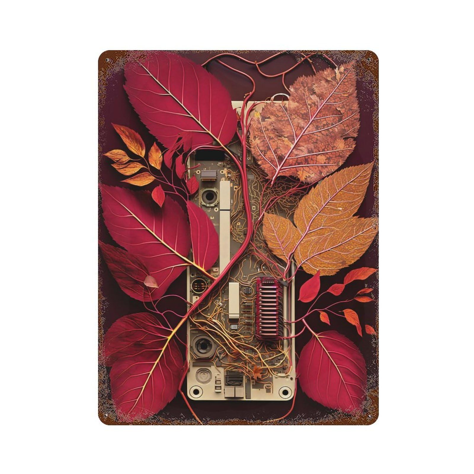 Leafy Circuitry Reverie Retro Metal Sign 15.7"x11.8", Decorative Metal Wall Art for Garage, Bar And Workshop Decor