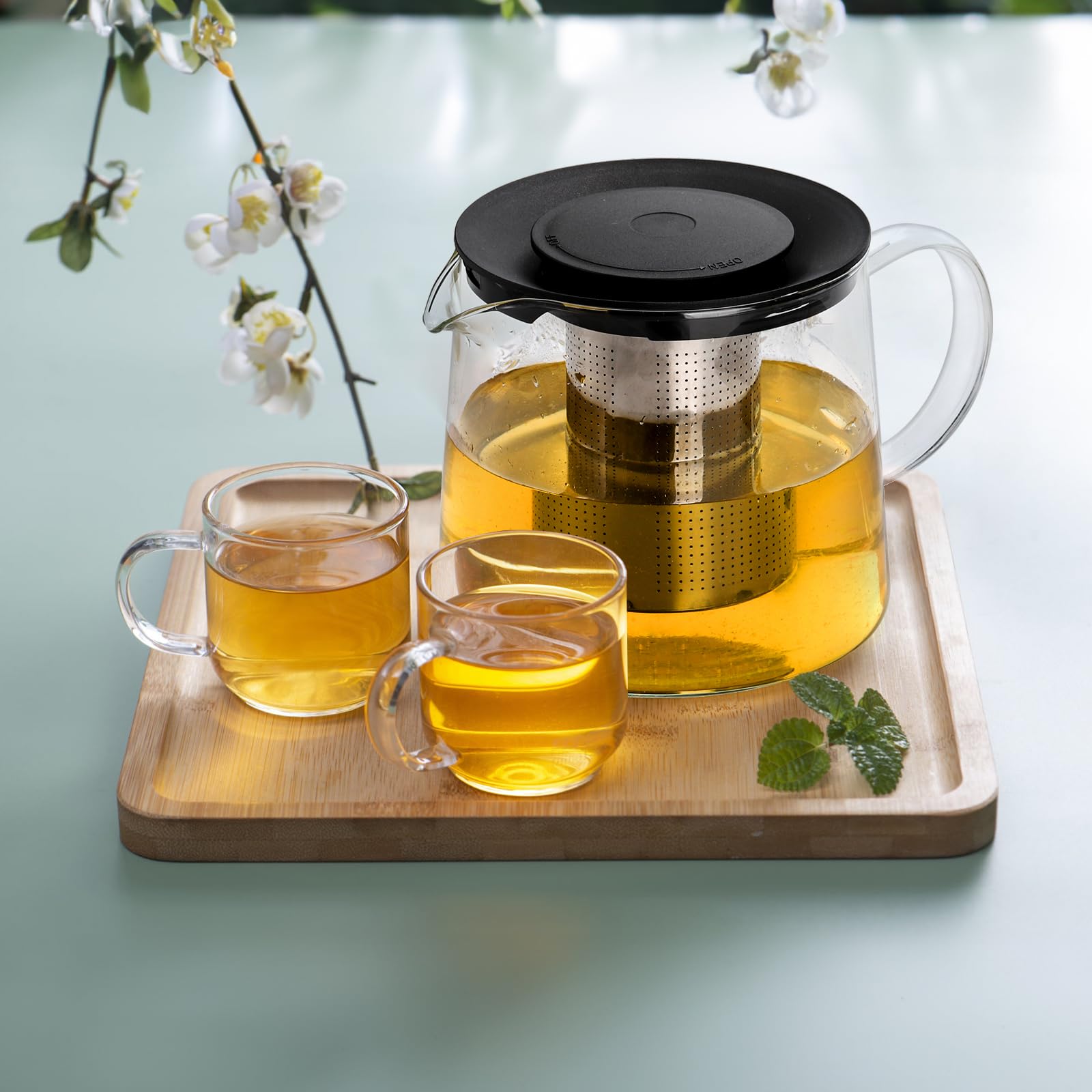 theepot van glas, hittebestendig glazen kan met deksel 1,5