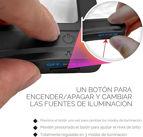 Miniatura 7 de MAGNIPROS Lupa de página LED grande patentada 5X con soporte desmontable  Cuidado de los ojos, 3 modos de luz de color y lente antirreflejo para