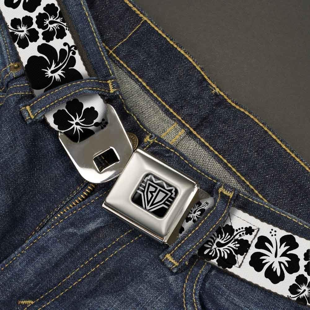 Buckle-Down Seatbelt Belt - Hibiscus White/Black