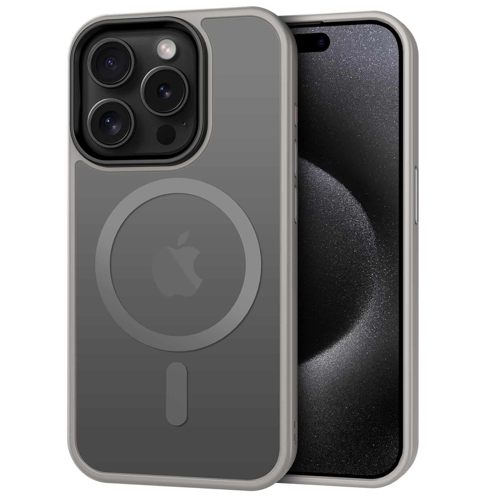 CACOE Magnetic Case for iPhone 15 Pro Max 6.7 inch-Compatible with MagSafe & Magnetic Car Phone Mount,Not Yellowing Anti-Scratch (Light Gray)
