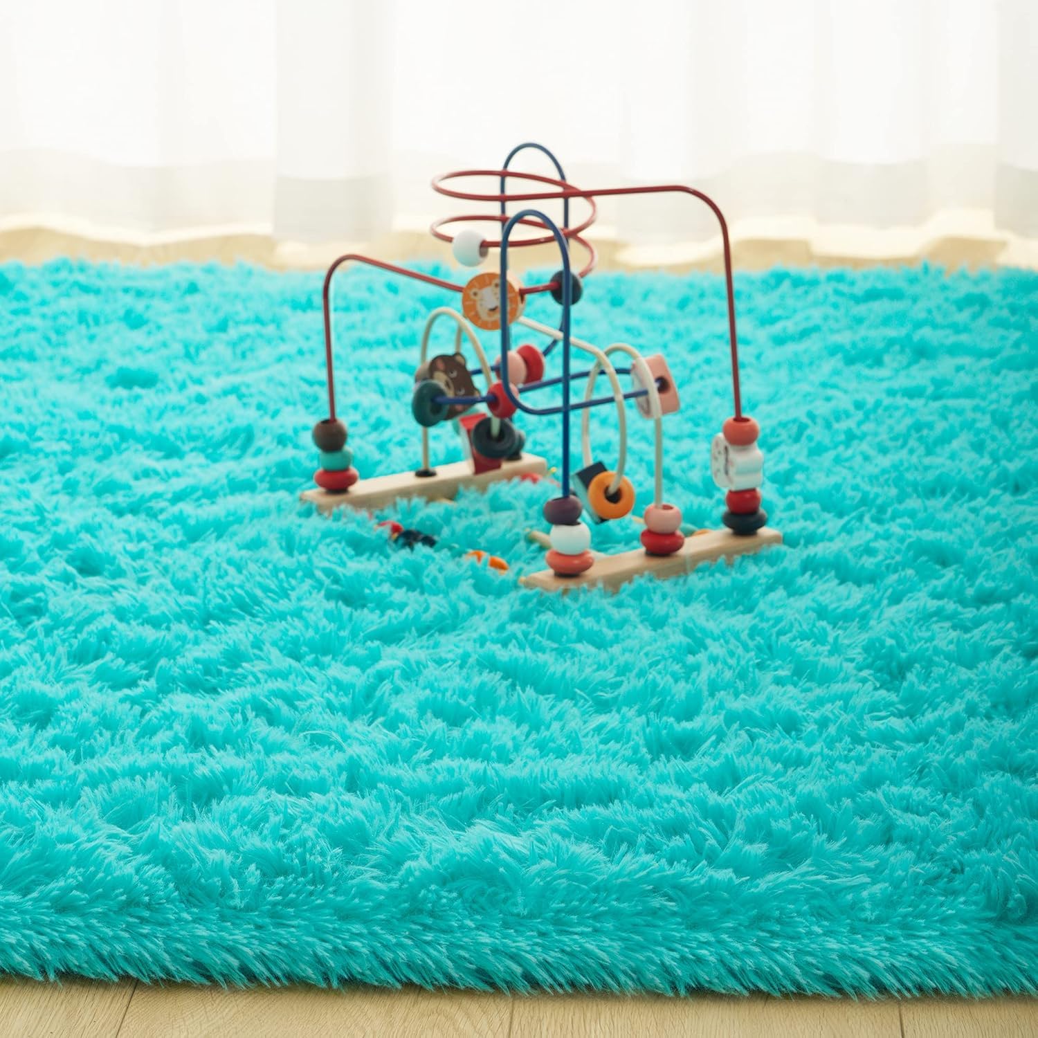 VASAC Luxury Shaggy Round Carpet 2x2 Feet Turquoise – Soft Fluffy Anti-Skid Washable Plush Rug, Modern Decorative Thick Floor Mat for Bedroom, Living Room, Kids Playroom, Study Room & Sofa Area 2