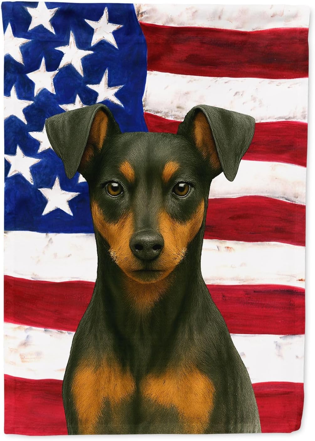 Caroline's Treasures Black and Rust Miniature Pinscher American Flag House Flag Large Porch Sleeve Pole Decorative Outside Yard Banner Artwork Wall Hanging, Polyester, House Size, Multicolor