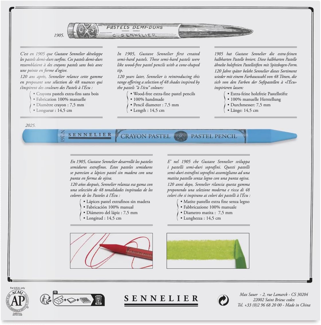 SENNELIER Pastel Pencil Set, 48 Full Size Pencils, Magnetic Cardboard Box (N132340.04)