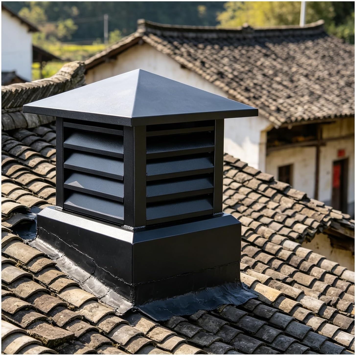 Fireplace Chimney Cap, Aluminum Alloy Chimney Cover Square Base Vent Cover for Outside to Fit Existing Flue Tile(40cm/16in)