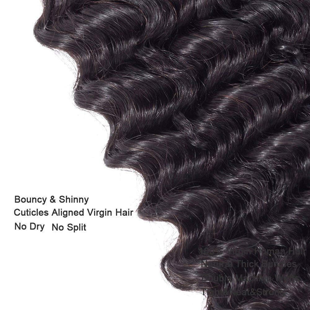 Human Hair Bundles Extensions de cheveux humains #1B Natural Black Color Deep Wave Echthaar Tressen Human Hair Extension 1 Bundles Totaling 100 Grams12 Pouces